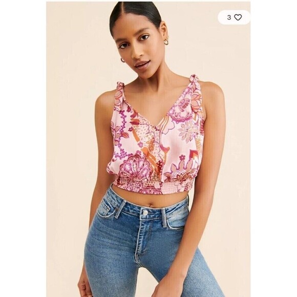 Free People Weekend In Montauk Statin Floral Crop Top SMALL NWOT $58 - Picture 1 of 7